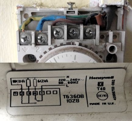 The existing thermostat, and wiring points